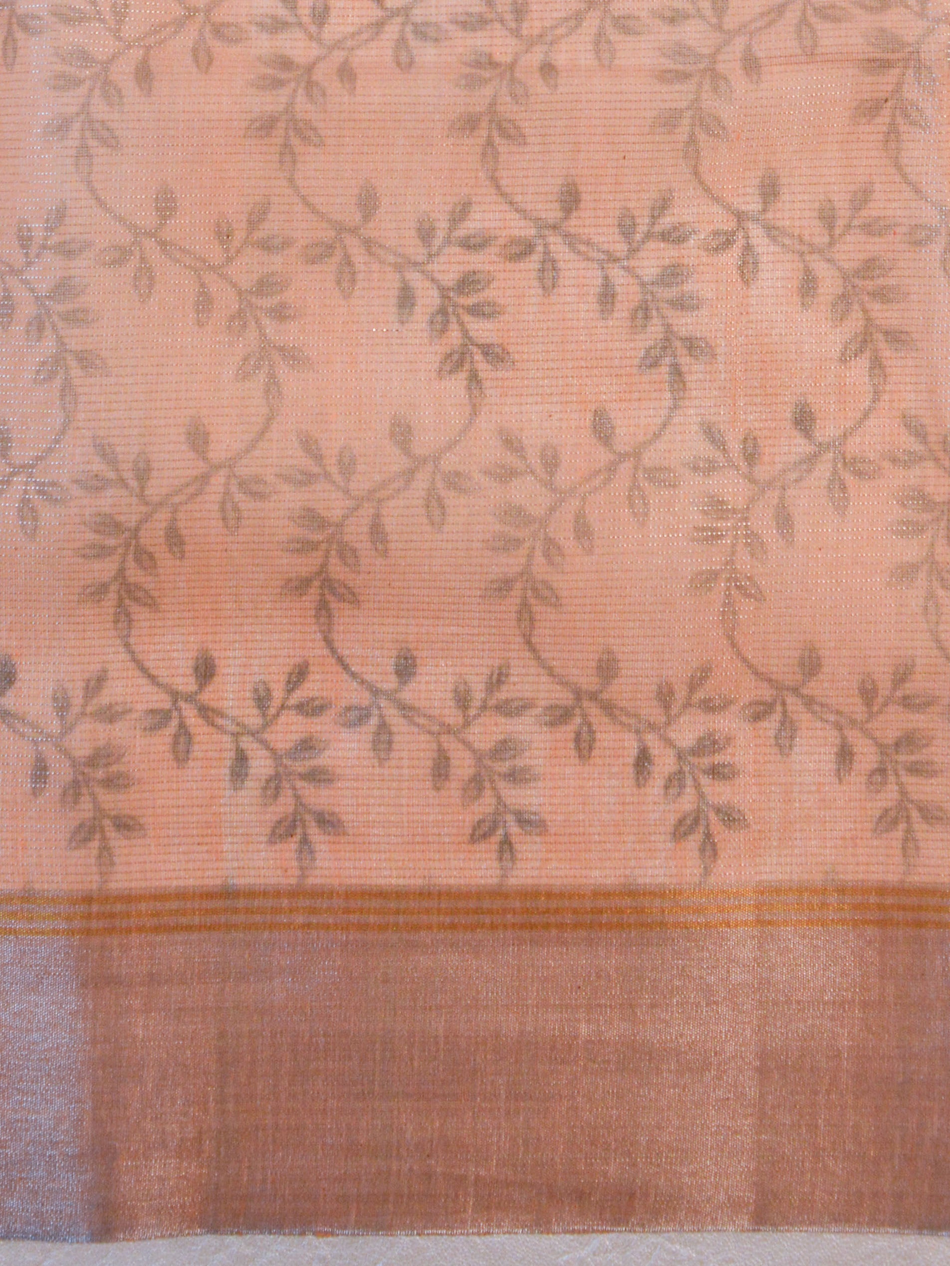 Banarasee Linen Cotton Digital Print Silver Zari Saree-Peach