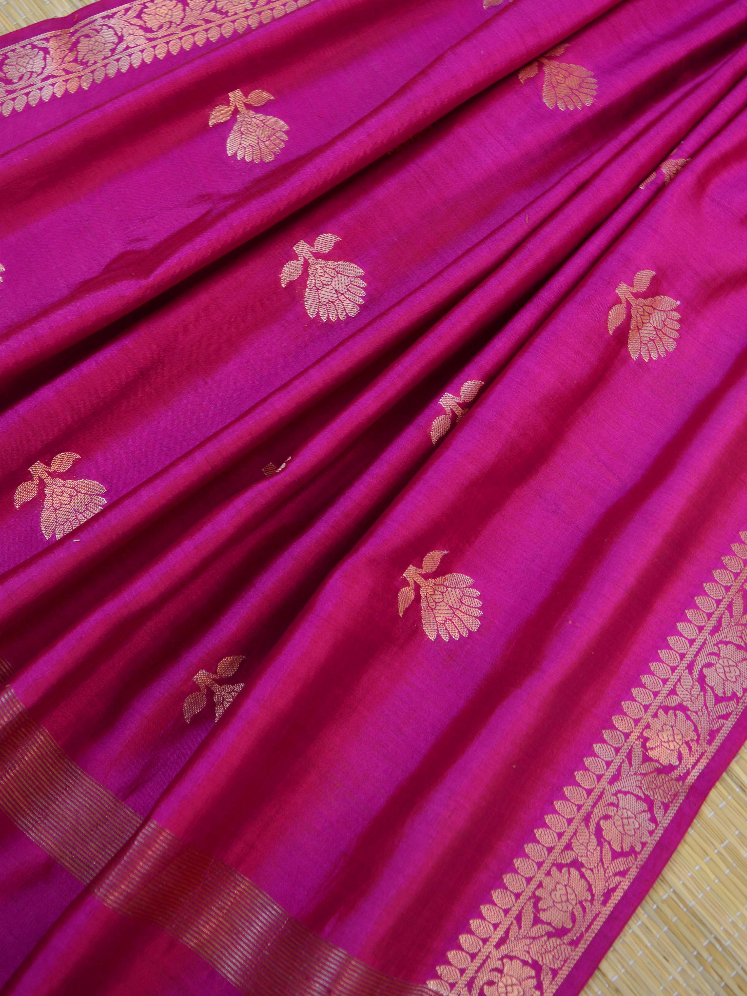 Banarasee Handloom Pure Silk Zari Woven Buti Design Dupatta-Wine