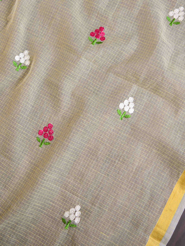 Banarasee Kota Doria Hand-Embroidered Salwar Kameez Dupatta Set-Yellow