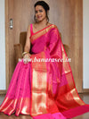 Banarasee Handwoven Semi Silk Saree With Copper Zari Jaal & Border-Pink