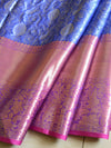 Banarasee Handwoven Semi Silk Saree With Tanchoi Weaving & Zari Border Design-Blue & Pink