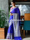 Banarasee Handwoven Semi-Chiffon Saree With Buti Design & Broad Floral Border-Blue