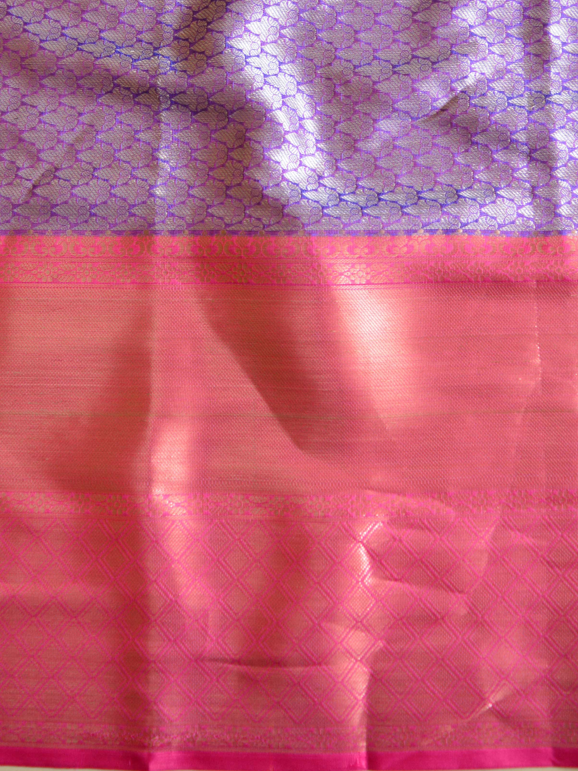 Banarasee Handwoven Semi Silk Saree With Tanchoi Weaving & Zari Border Design-Blue & Pink