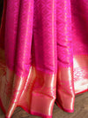 Banarasee Handwoven Semi Silk Saree With Copper Zari Jaal & Border-Pink