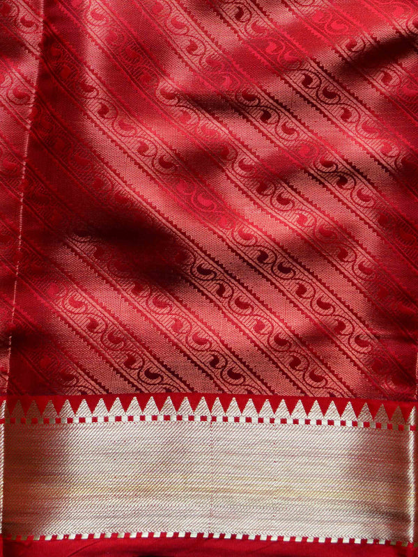 Banarasee Handwoven Semi Silk Saree With Copper Zari Jaal & Border-Pink