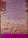 Banarasee Handwoven Semi Silk Saree With Zari Buta Design & Floral Border-Pastel Pink