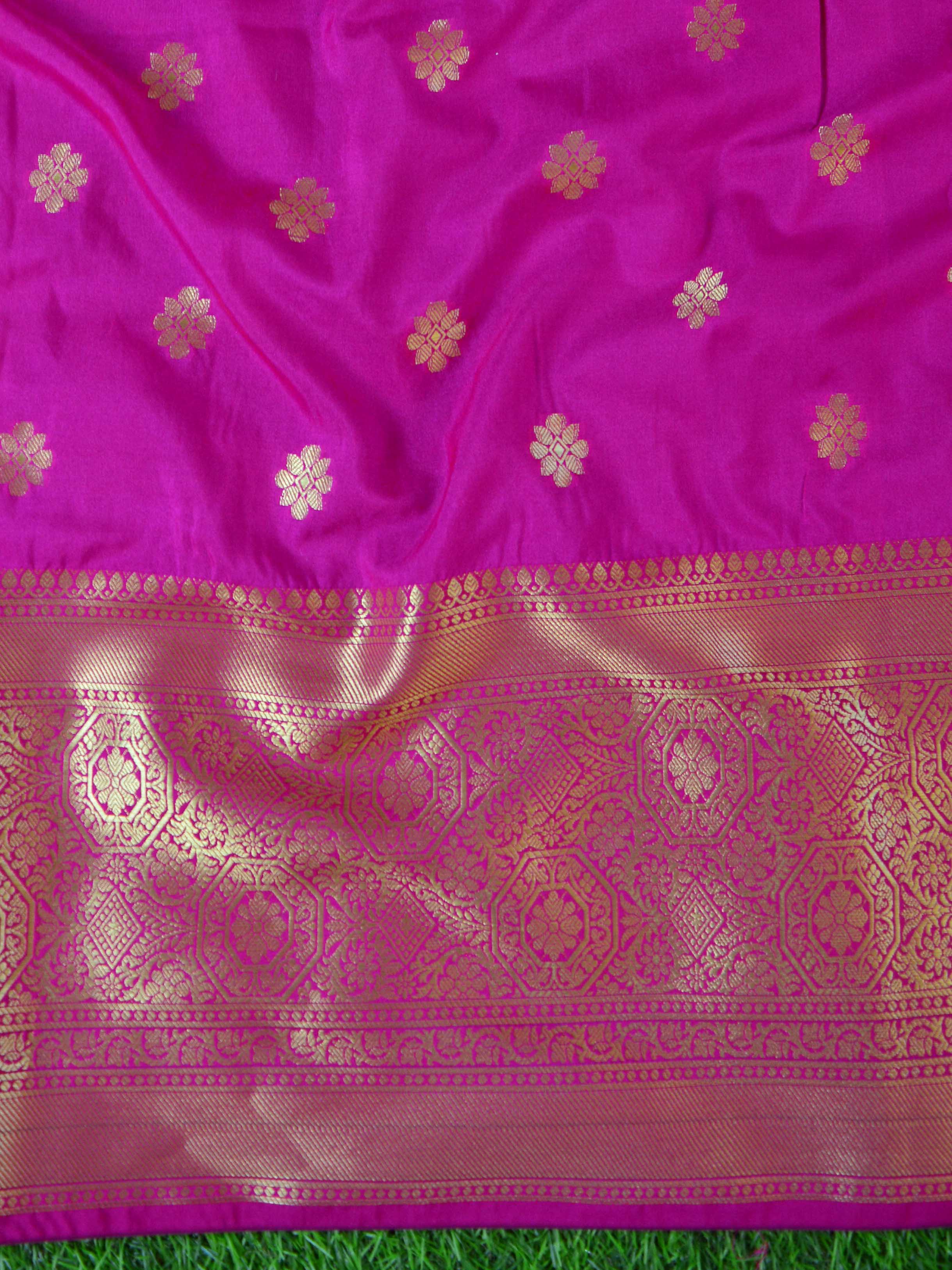 Banarasee Handwoven Semi Silk Saree With Zari Buta Design & Floral Border-Pastel Pink