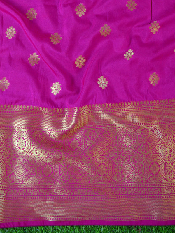 Banarasee Handwoven Semi Silk Saree With Zari Buta Design & Floral Border-Pastel Pink