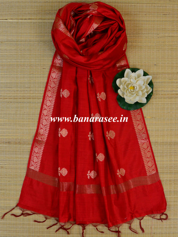 Banarasee Handloom Pure Silk Zari Woven Buti Design Dupatta-Red