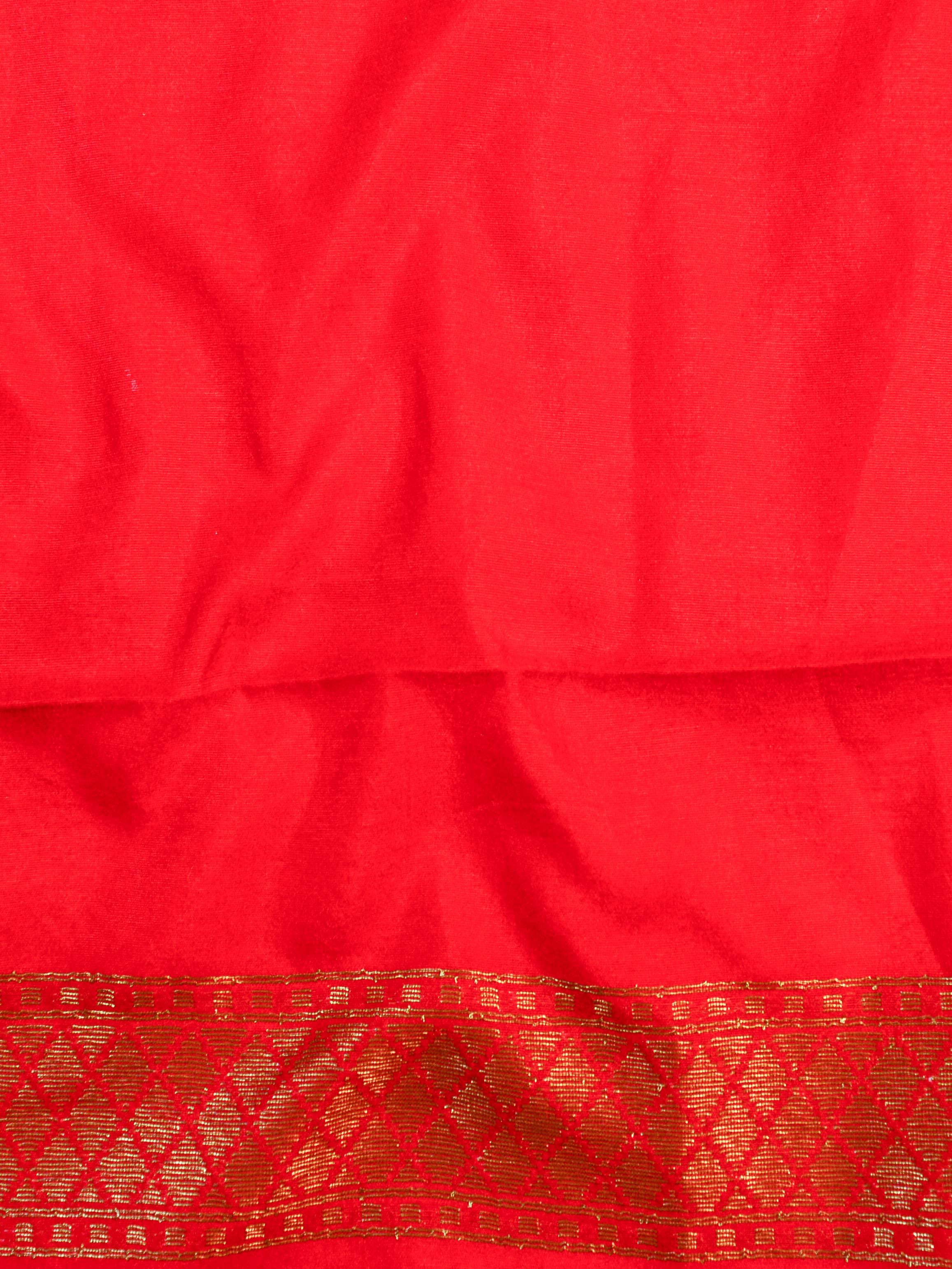 Banarasee Handwoven Semi Silk Saree With Contrast Border-White & Red