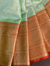 Banarasee Handwoven Broad Border Tissue Saree-With Skirt Border-Green