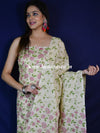 Handloom Block Printed Khadi Cotton Salwar Kameez Dupatta Set-Beige
