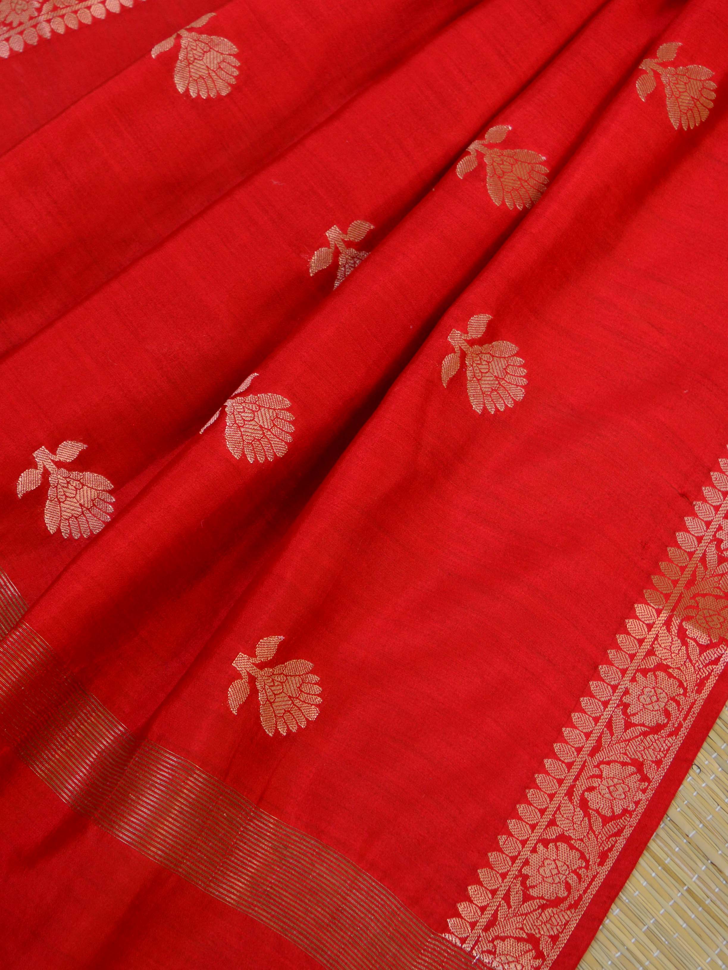 Banarasee Handloom Pure Silk Zari Woven Buti Design Dupatta-Red
