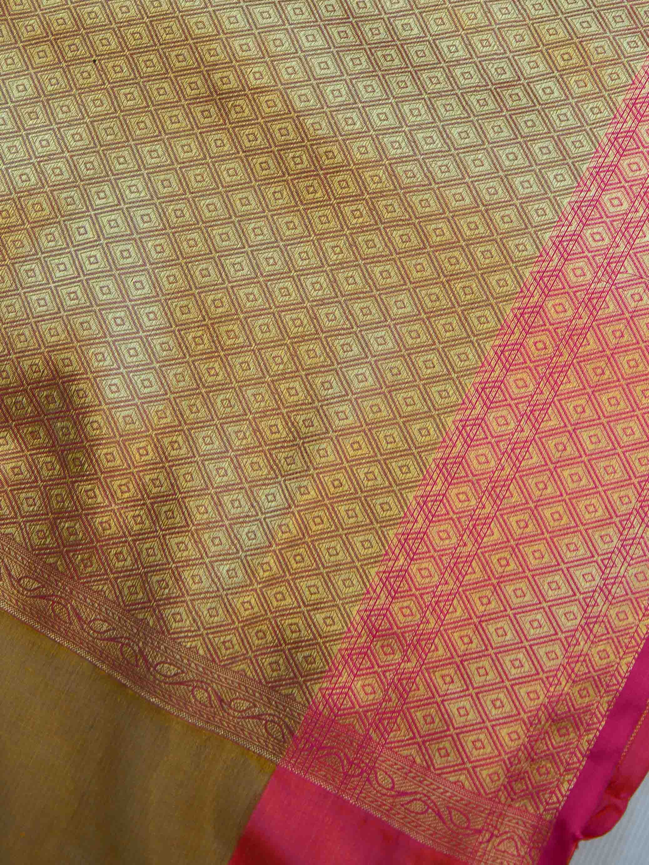 Banarasee Chanderi Cotton Saree With Buta Design & Broad Satin Border-Brown