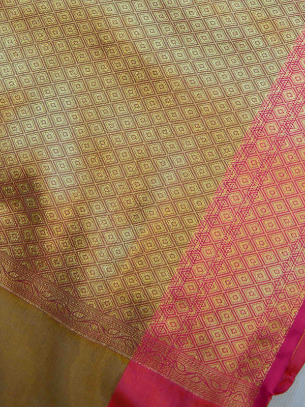 Banarasee Chanderi Cotton Saree With Buta Design & Broad Satin Border-Brown