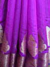 Banarasee Handwoven Pure Silk Cotton Saree With Antique Zari Buti & Border-Purple