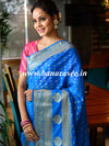 Banarasee Handwoven Semi-Chiffon Saree With Floral Border & Buti-Blue