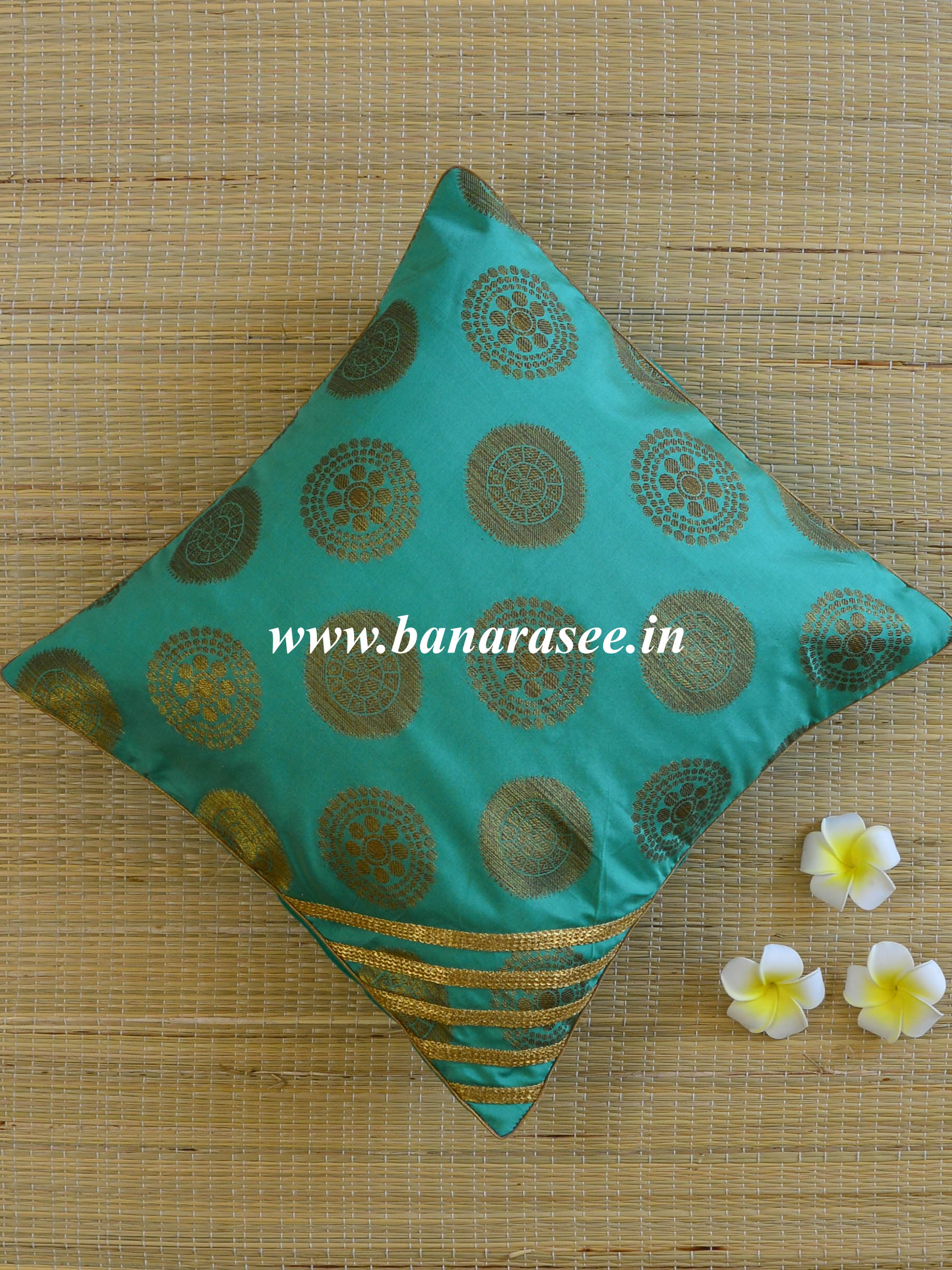 Banarasee Brocade Silk Cushion Cover-Green