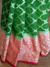 Banarasee Handwoven Semi-Chiffon Saree With Zari Jaal Work & Floral Border-Green