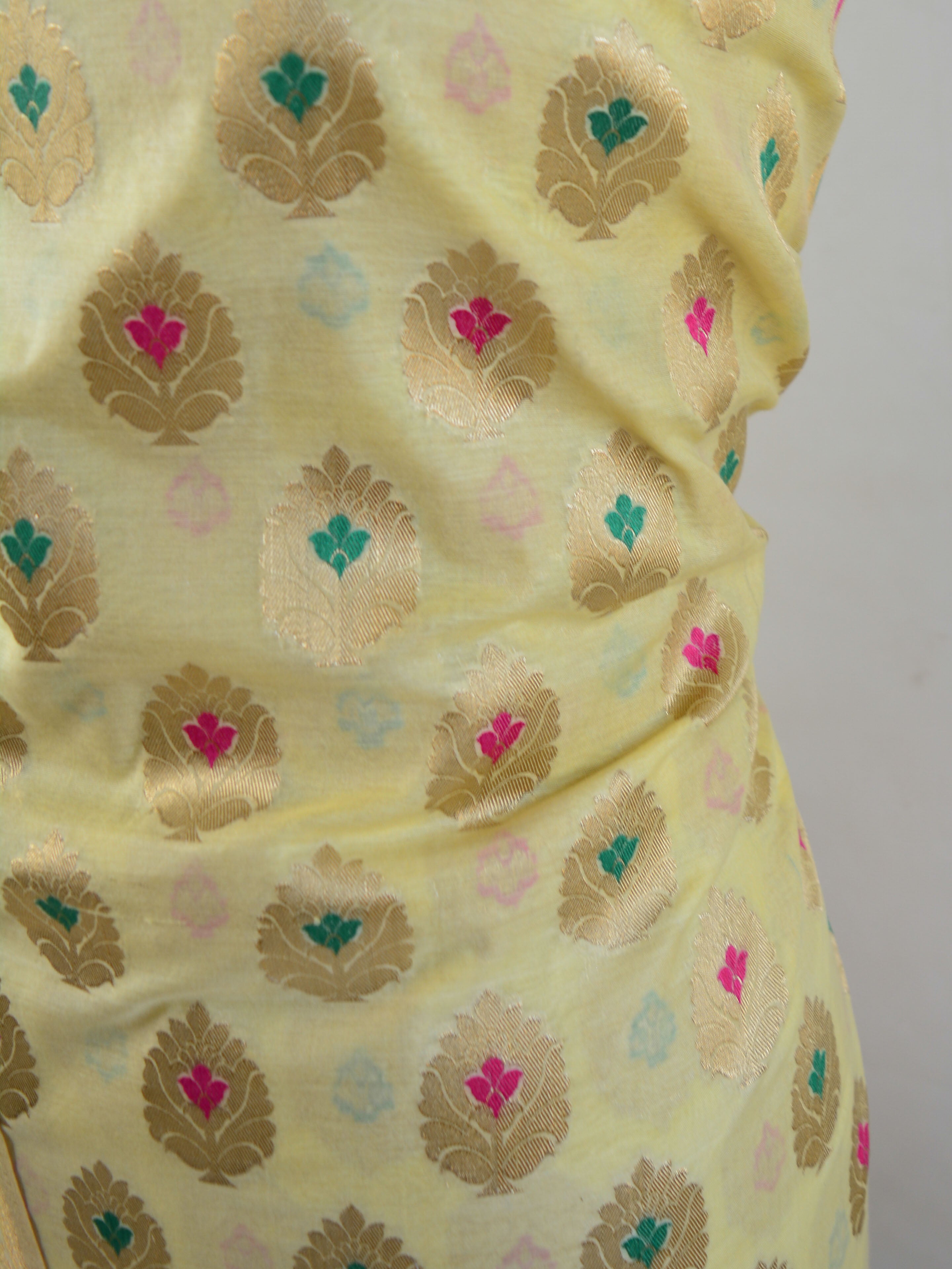 Banarasee Handloom Chanderi Cotton Salwar Kameez With Digital Print Dupatta-Yellow