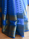 Banarasee Handwoven Semi-Chiffon Saree With Floral Border & Buti-Blue