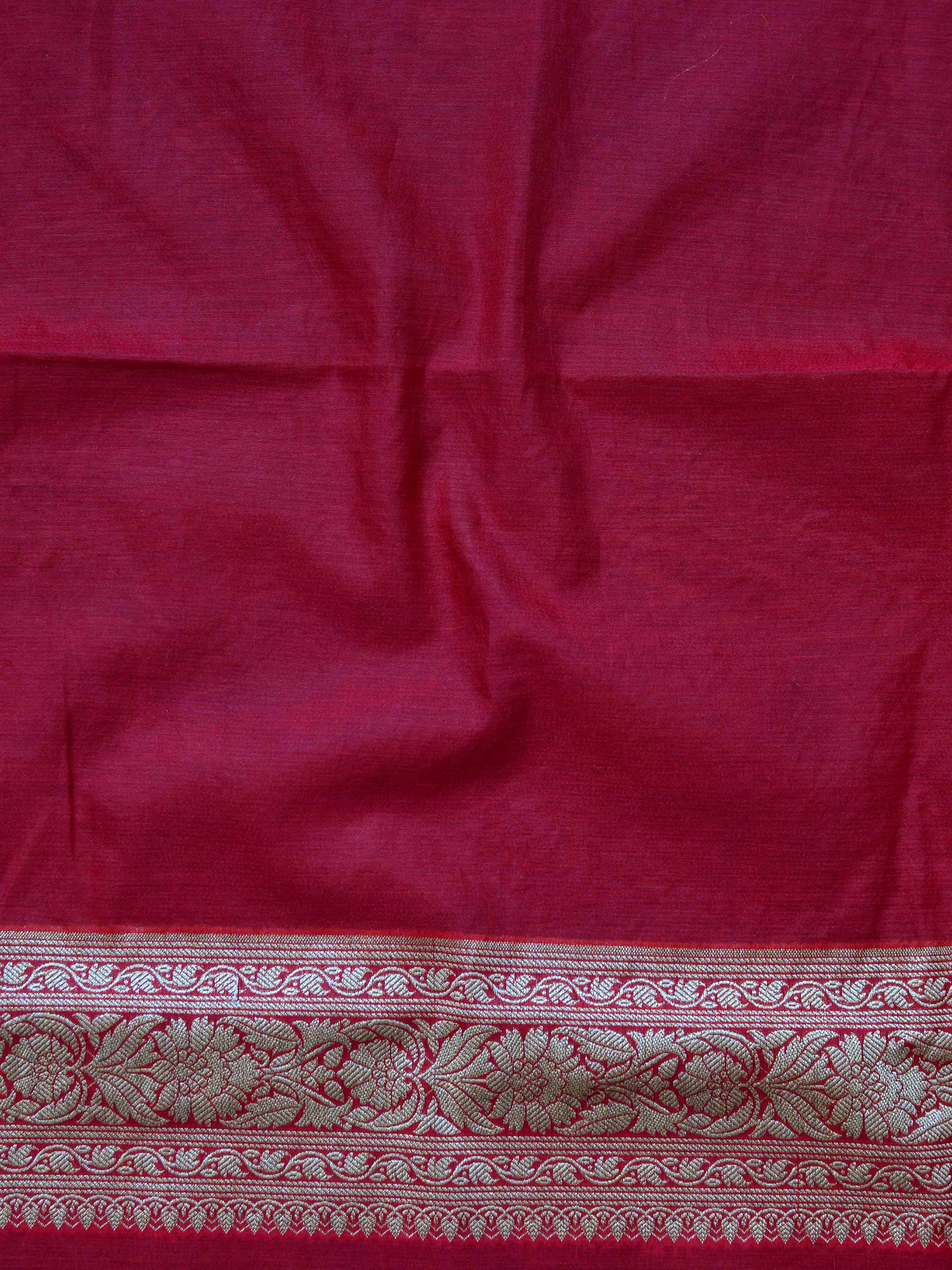 Banarasee Handwoven Semi-Chiffon Saree With Zari Jaal Work & Floral Border-Green