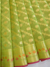 Banarasee Cotton Silk Mix Kota Checks Saree With Stripes Design-Green
