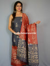 Handloom Khadi Cotton Hand-Dyed Batik Pattern Salwar Kameez Dupatta Set-Blue & Red