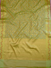 Banarasee Cotton Silk Mix Kota Checks Saree With Stripes Design-Green