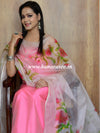 Banarasee Semi Silk Salwar Kameez Fabric With Hand-Painted Organza Dupatta-Pink
