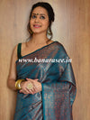Kanjivaram Handwoven Semi Silk Saree With Jaal & Zari Border Design-Cobalt Blue