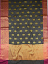 Banarasee Chanderi Cotton Saree With Buta Design & Broad Satin Border-Black & Pink