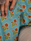 Pure Handloom Mul Cotton Sanganeri Block Printed Gotapatti Suit Set-Blue
