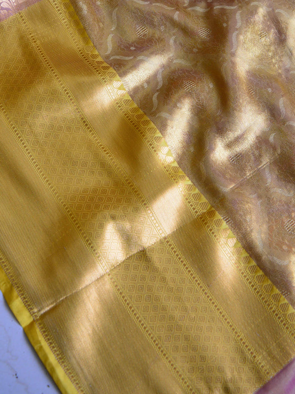 Banarasee Handwoven Semi Silk Saree With Jaal & Zari Border Design-Magenta