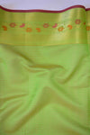 Banarasee Cotton Silk Mix Kota Checks Saree With Stripes Design-Green