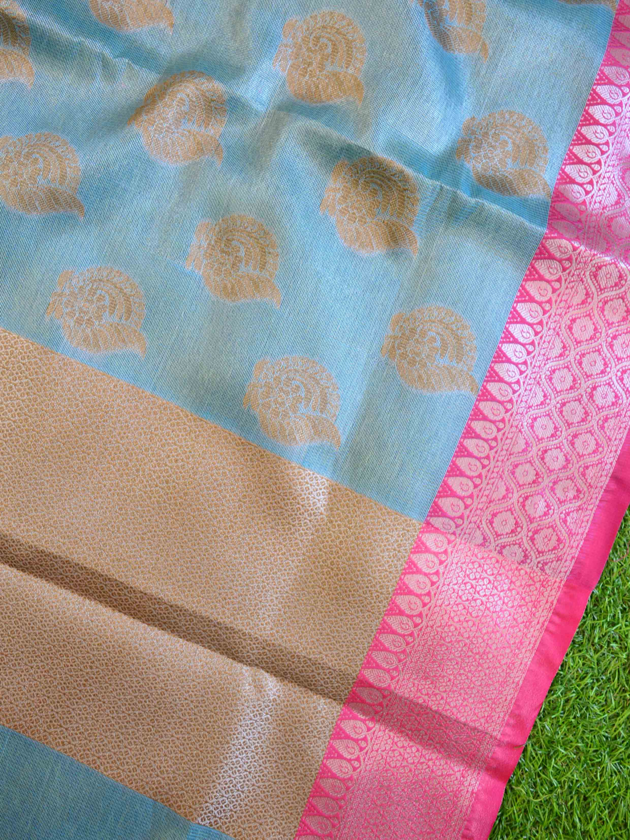 Banarasee Tissue Saree With Antique Zari Design-Blue