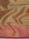 Banarasee Chanderi Cotton Saree With Buta Design & Broad Satin Border-Black & Pink