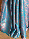Kanjivaram Handwoven Semi Silk Saree With Jaal & Zari Border Design-Cobalt Blue