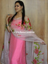 Banarasee Semi Silk Salwar Kameez Fabric With Hand-Painted Organza Dupatta-Pink