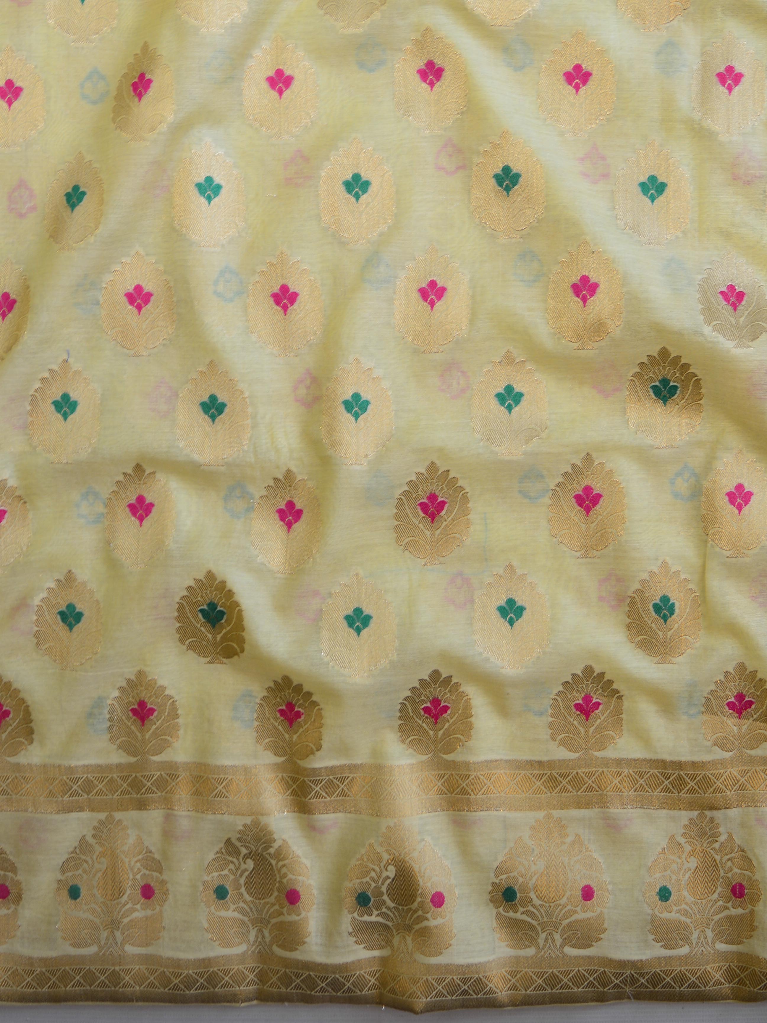 Banarasee Handloom Chanderi Cotton Salwar Kameez With Digital Print Dupatta-Yellow