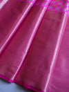 Banarasee Handwoven Semi Silk Saree With Skirt Zari Border & Sona Rupa Zari Buta-Pink
