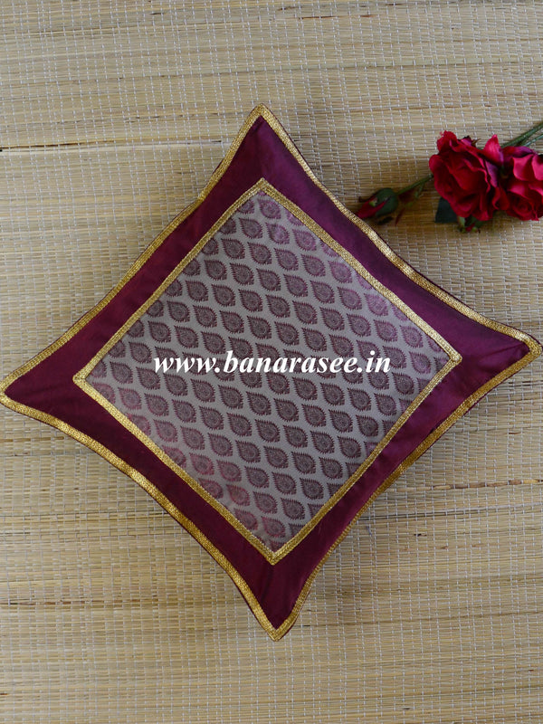 Banarasee Brocade Silk Cushion Cover-Wine