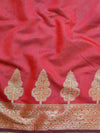 Banarasee Handwoven Pure Silk Cotton Saree With Antique Zari Buti & Border-Red