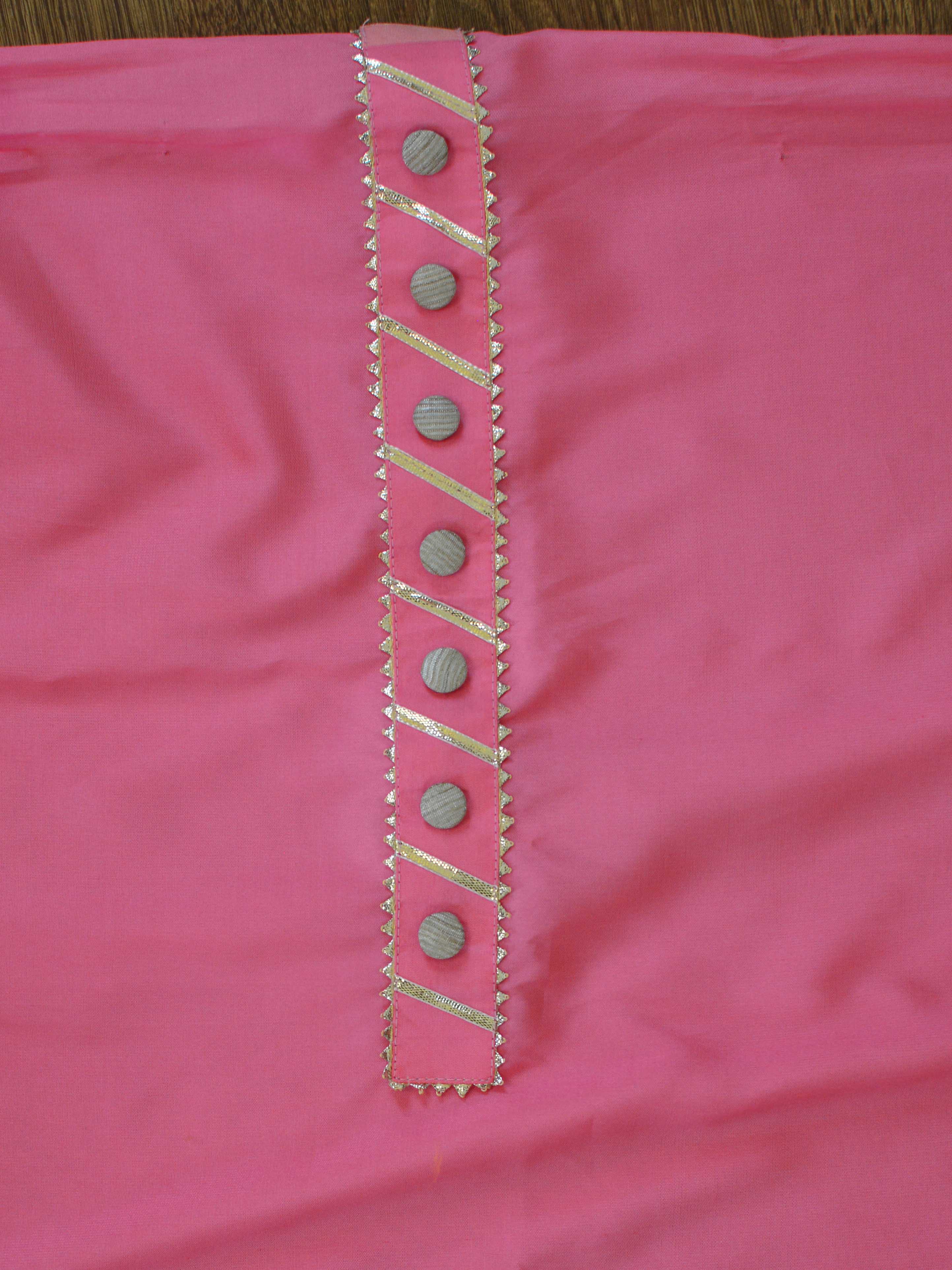 Banarasee Semi Silk Salwar Kameez Fabric With Hand-Painted Organza Dupatta-Pink