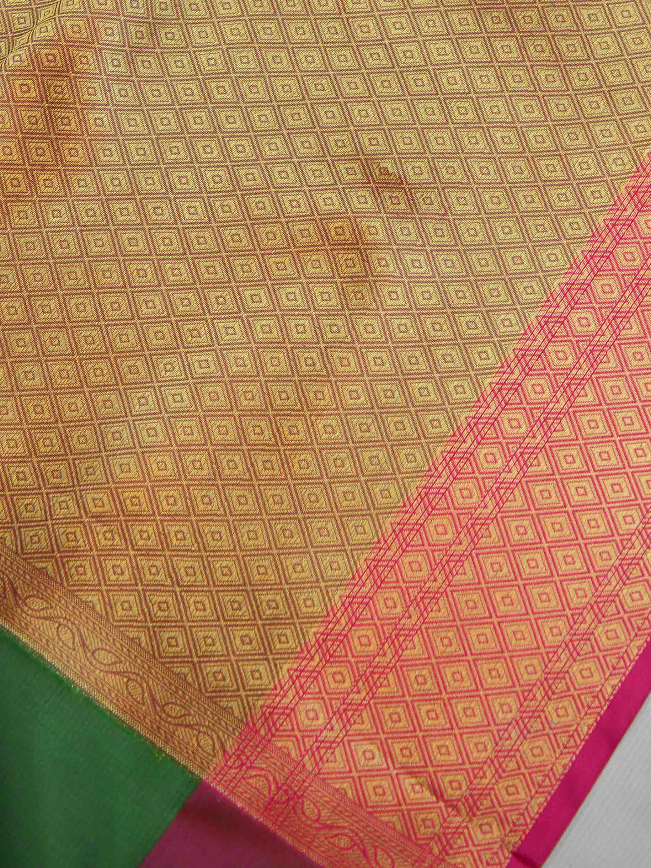 Banarasee Chanderi Cotton Saree With Buta Design & Broad Satin Border-Green