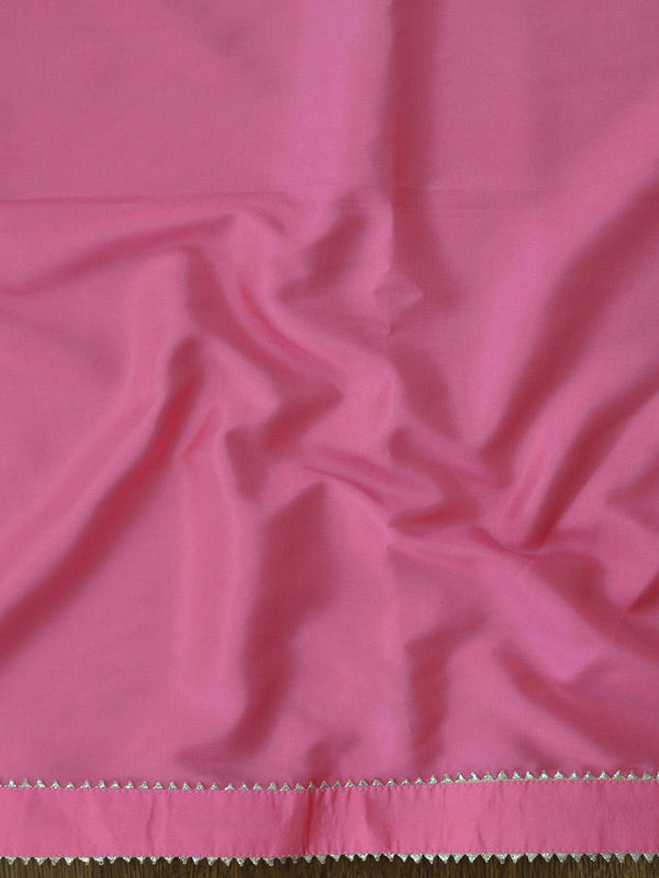 Banarasee Semi Silk Salwar Kameez Fabric With Hand-Painted Organza Dupatta-Pink