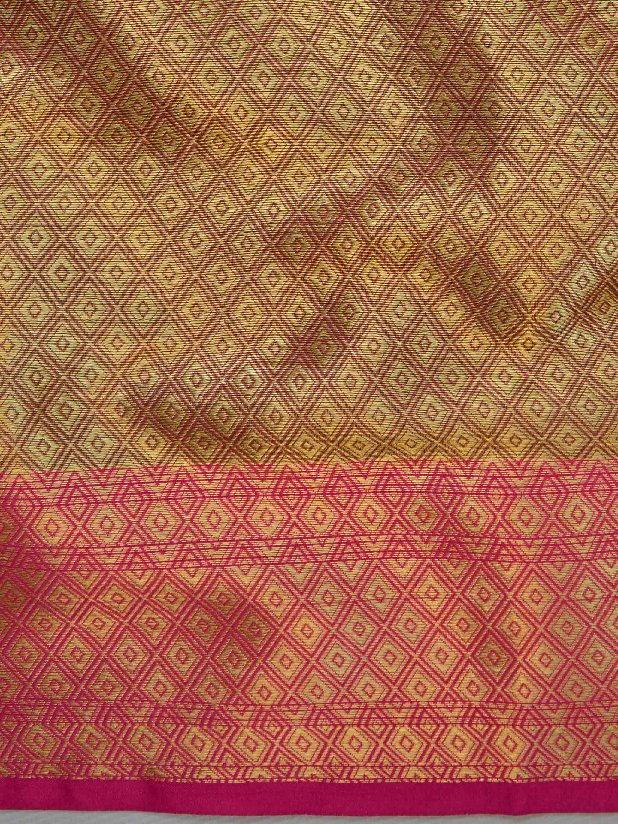 Banarasee Chanderi Cotton Saree With Buta Design & Broad Satin Border-Green
