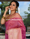 Banarasee Handwoven Semi-Chiffon Saree With Buti Design & Broad Floral Border-Onion Pink