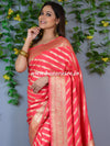 Banarasee Faux Georgette Saree With Zari Stripes Design & Floral Border-Peach