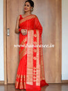 Banarasee Handwoven Semi-Chiffon Saree With Floral Border & Buti-Red